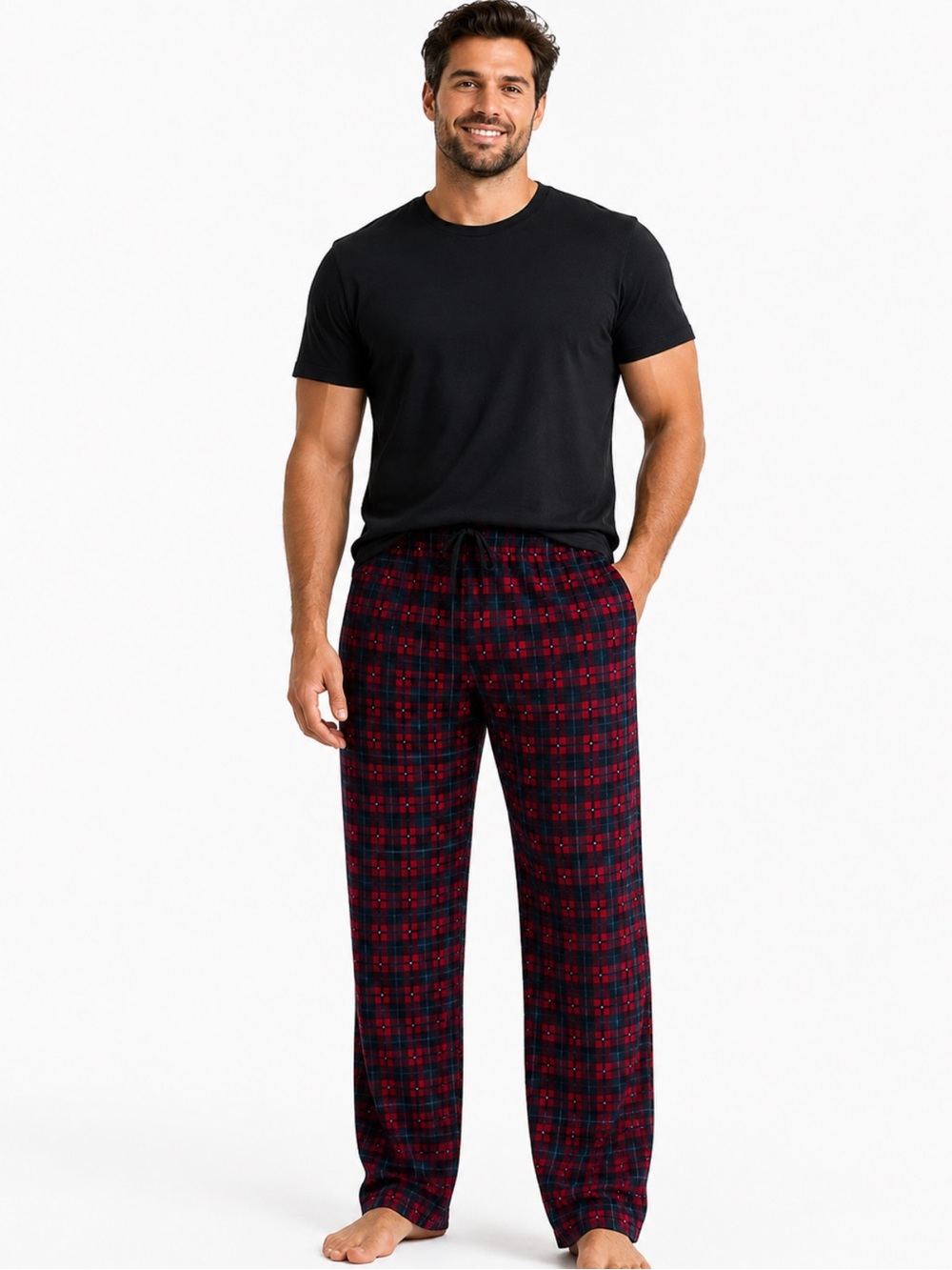 NWT Fruit of the Loom Men’s Plaid Pajama Pants Red Black XL